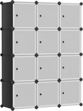 SONGMICS 12-Cube Storage Unit, Shoe Rack, Stackable Cubes, Plastic Closet Cabinet, Wardrobe, with Doors
