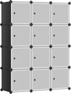 SONGMICS 12-Cube Storage Unit, Shoe Rack, Stackable Cubes, Plastic Closet Cabinet, Wardrobe, with Doors
