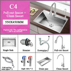 Stainless Steel Kitchen Sink Farm House Above Counter Undermounter Single Bowel Wash Basin with Faucet Drain Kitchen Accessories