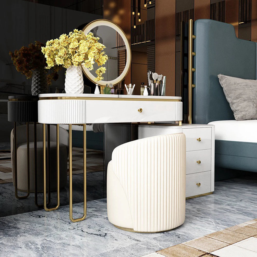 White Bed Room Furniture Makeup Vanity Table Set Dressing Table With Mirror And Drawers