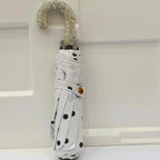 Bling Rhinestones Handle Sunshade Umbrella Women's Sunshine Rain Umbrella Portable Polka Dots Anti UV Folding Sun Umbrella