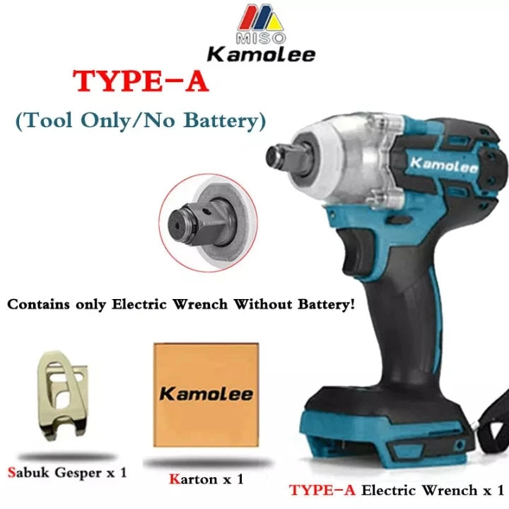 Kamolee 520N.m Brushless Electric Impact Wrench 1/2 and 1/4 Inch Household Wireless Charging Small 18V Battery Wrench Tool