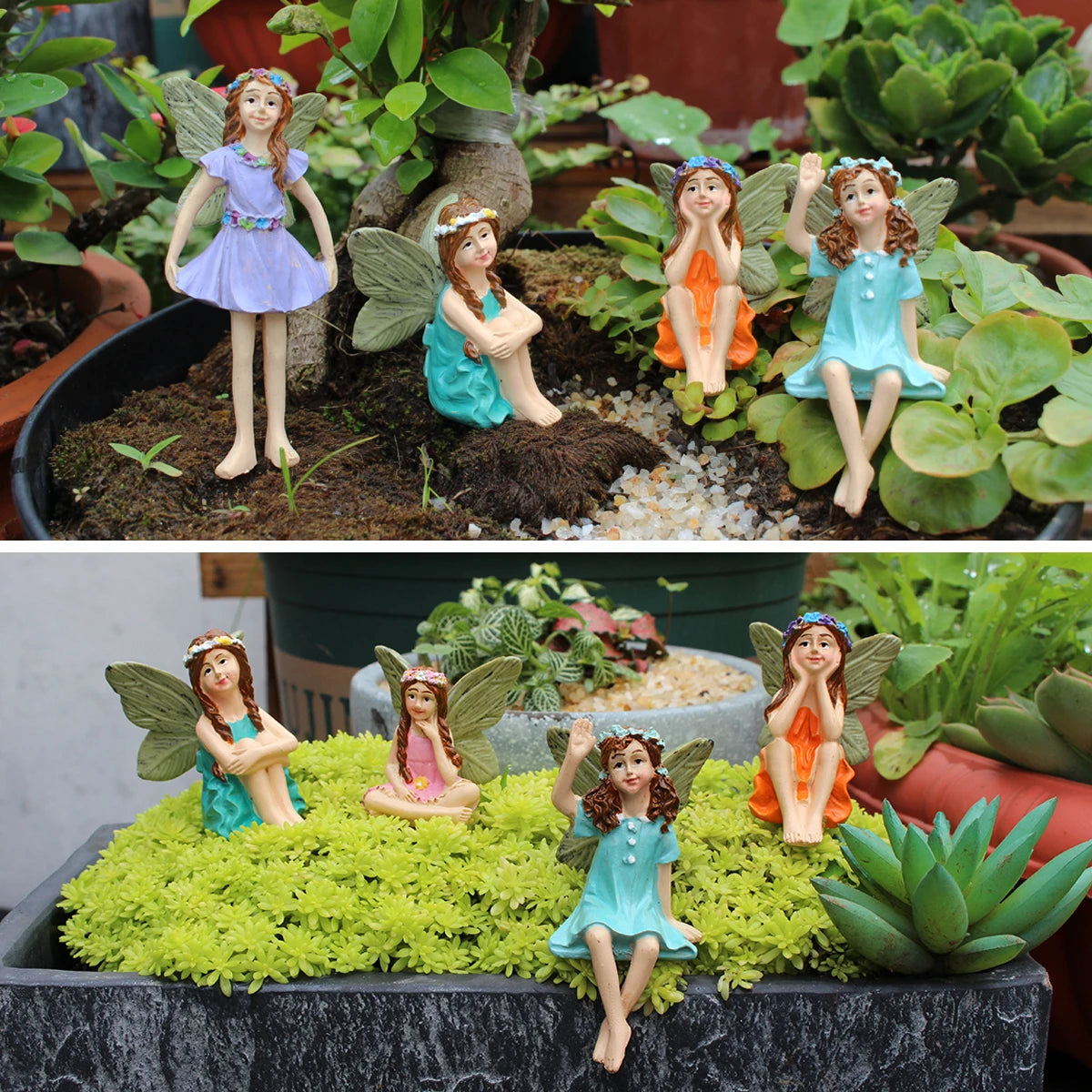 Resin Flower Fairy Set with Six Gardens, Courtyard, Balcony, Flower Pot, Lawn Decoration Suitable for Indoor and Outdoor Use