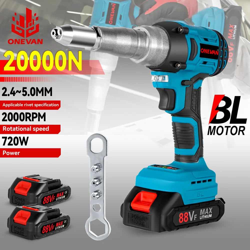 20000N Brushless Electric Rivet Gun 720W 2.4-5.0mm Cordless Rivet Nut Gun Drill Insert Auto Riveting Tool For Makita Battery Pin