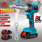 20000N Brushless Electric Rivet Gun 720W 2.4-5.0mm Cordless Rivet Nut Gun Drill Insert Auto Riveting Tool For Makita Battery Pin