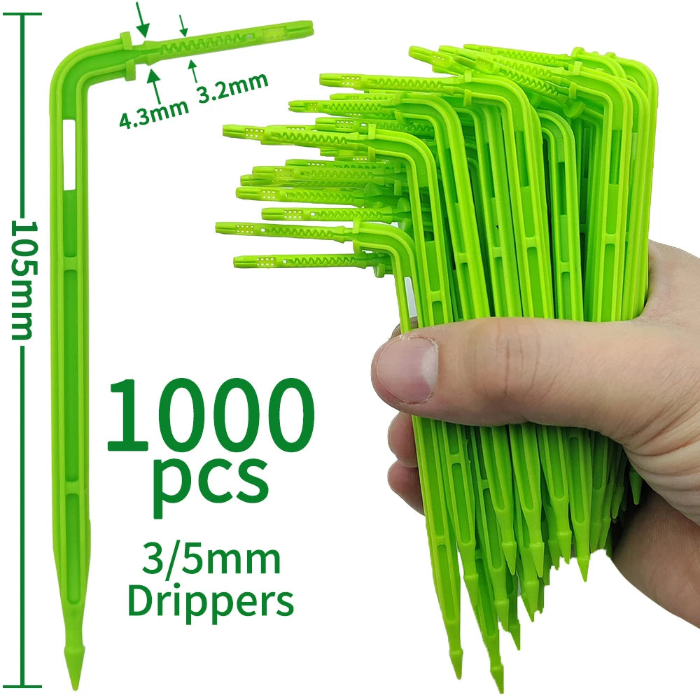 WUJIE 50-1000PCS 1/8'' Green Drippers 3/5mm Bending Arrow Emitters Garden Potted Irrigation Watering Micro Drip System Fittings