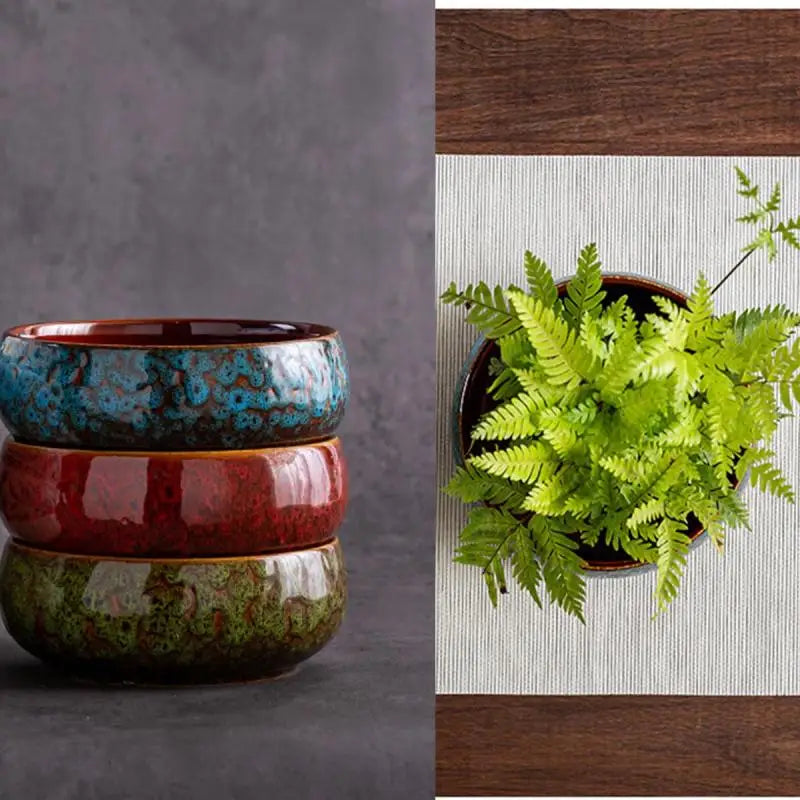 Lotus Planter Ceramic Glazed Bowl-Water Garden Planter for Lotus Water Lily&Aquatic Plants Leak-Proof Indoor/Outdoor Decor