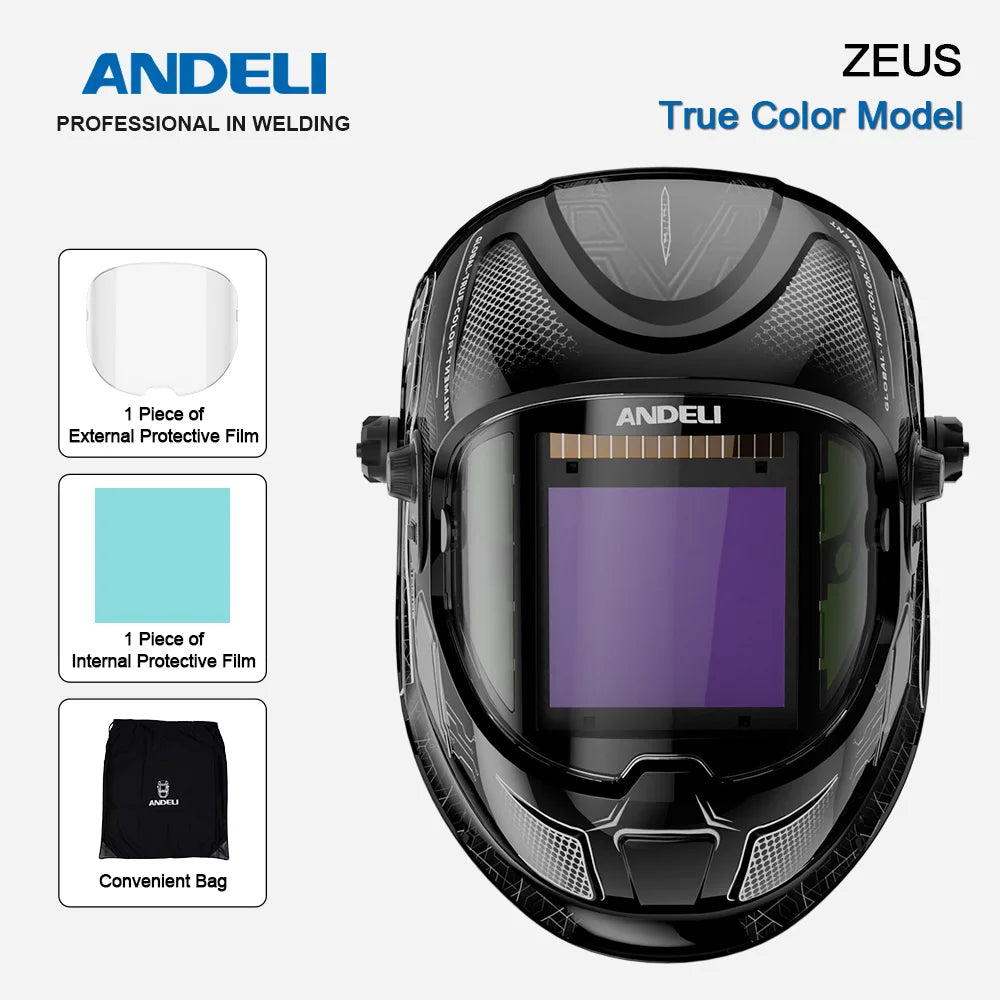 ANDELI Auto Darkening Welding Helmet Large Viewing True Color Solar Powered Welding Mask for TIG MIG ARC Grinding Welder
