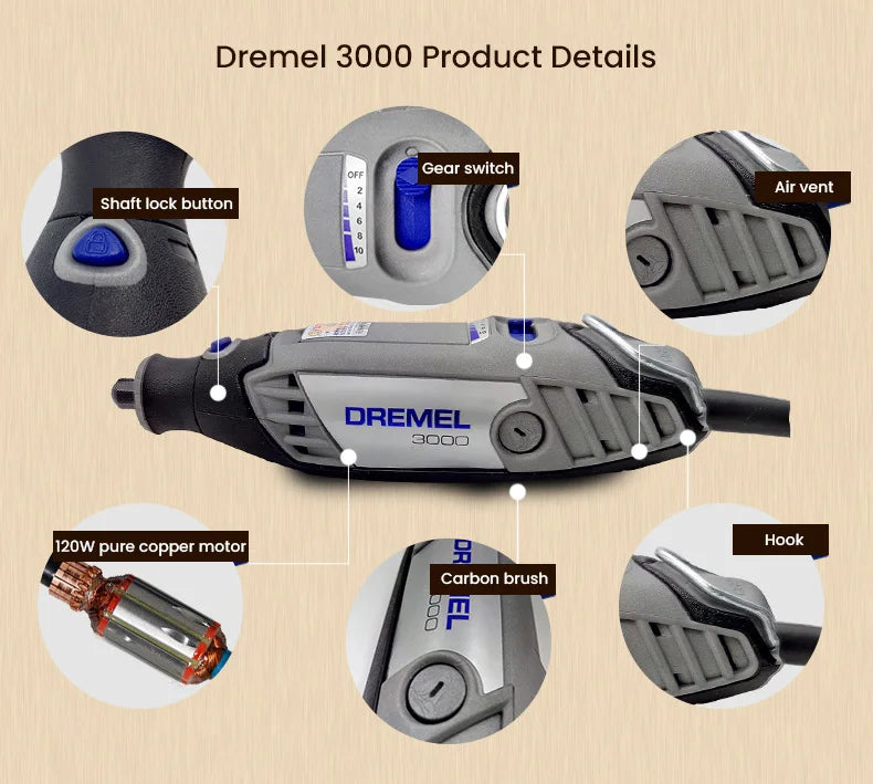Dremel 3000 Electric Grinder Rotary Tool Engraver Pen Kit Multi-Function Home Diy Grinding Machine for Cutting Carving Polishing