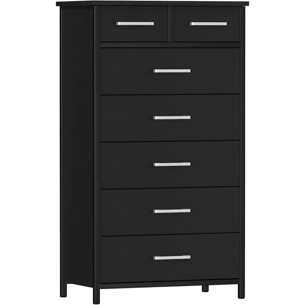 7 Drawer Tall Dresser with Sturdy Metal Frame, Industrial Drawer Chest for Bedroom, Clothes Storage Cabinet