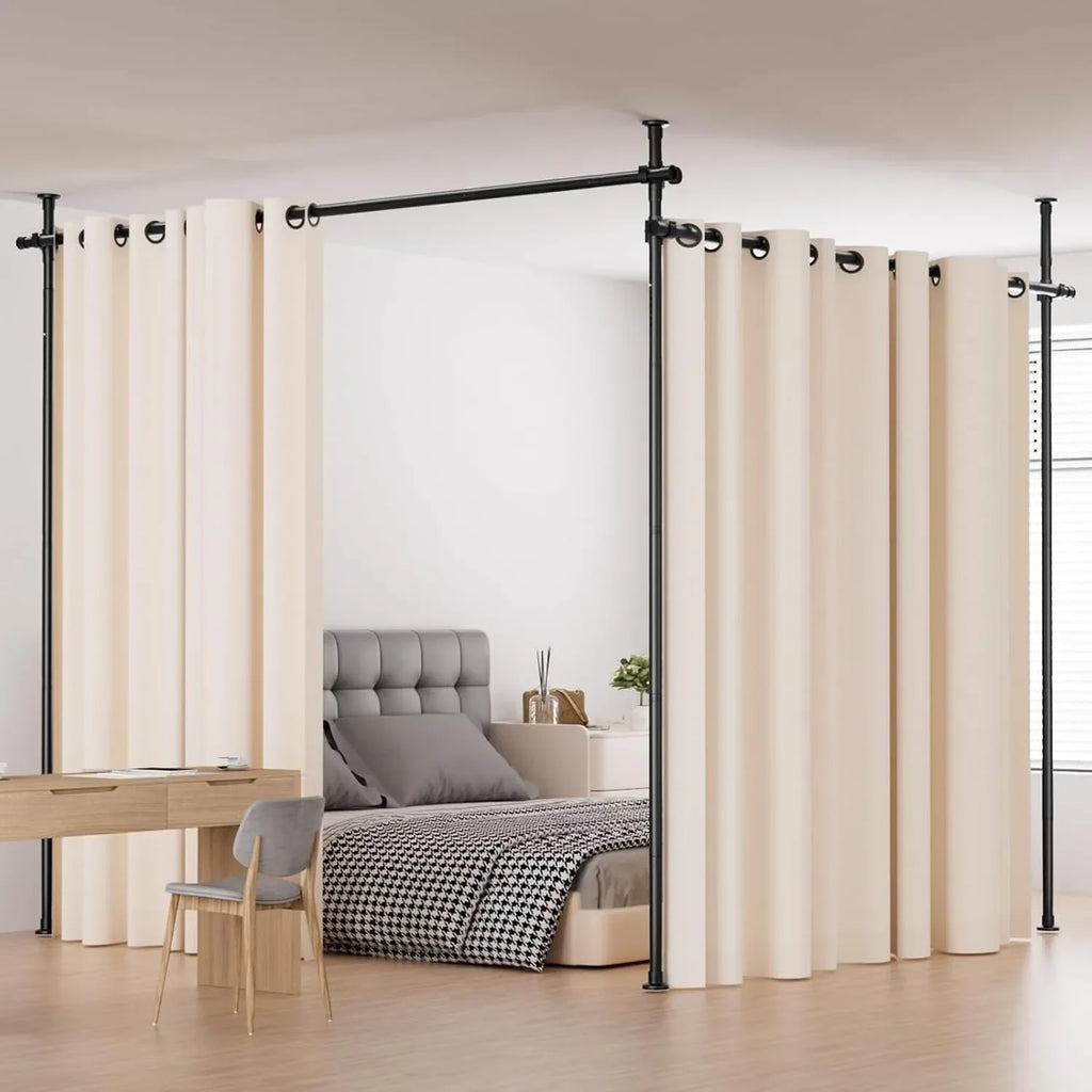 Room Divider, Height and Width Adjustable No Drilling Curtain Rod, Heavy Duty Metal Tension Wall Divider for Room Separation
