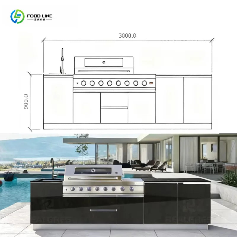 Customized Stainless Steel Modular BBQ Kitchen Cabinet Modern Style Fireproof Eco Friendly Villa Outdoor Cooking Furniture