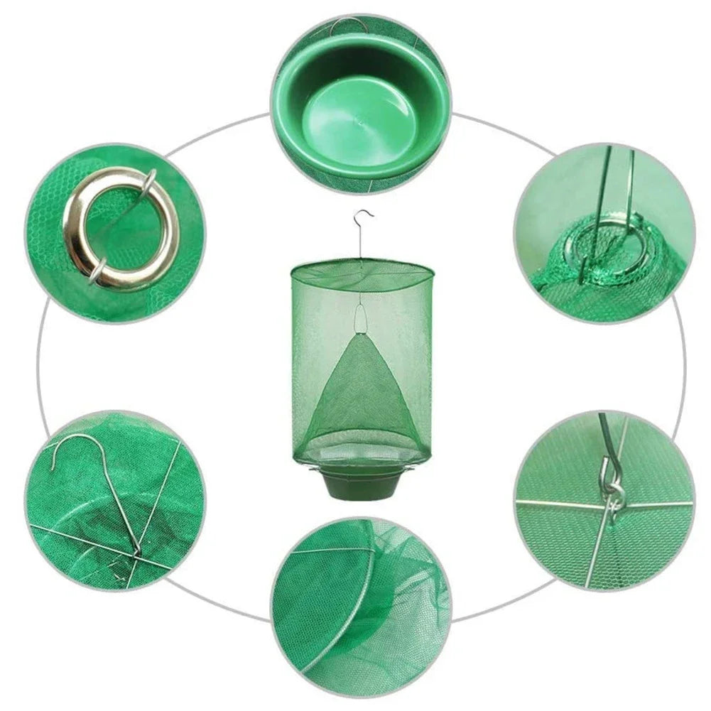 1-10PCS Fly Traps Outdoor Insect Catcher Killer Pest Control Reusable Hanging Flytrap Cage Net Traps Garden Hanging Fly Catche
