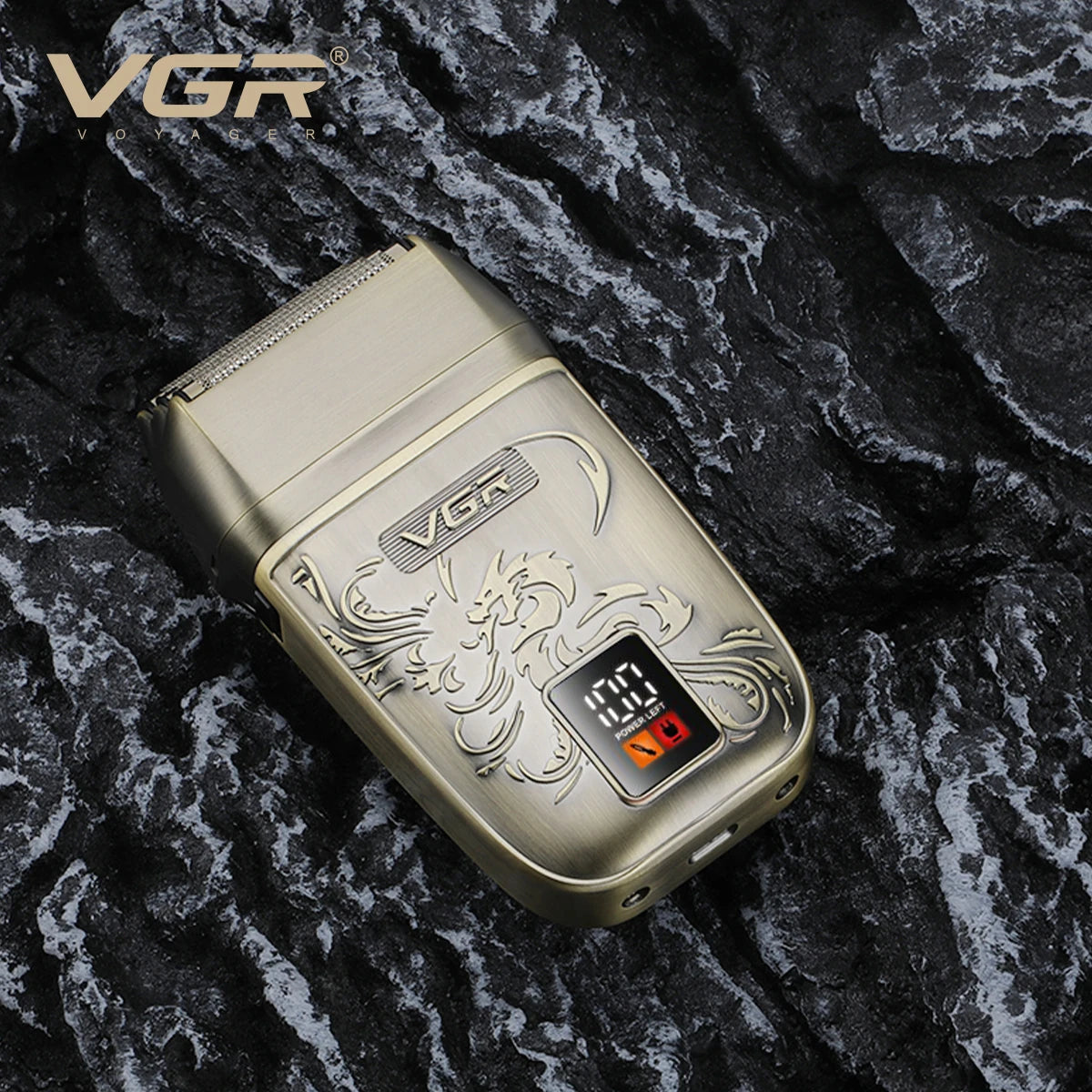 VGR Retro Metal Shaver Three Blade Deep Cleaning Shaver Embossed Body Intelligent Digital Hair Trimmer Hair Whitening V-349