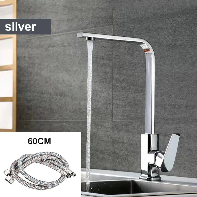 Black/Silver 360° Rotation Copper Alloy Kitchen Sink Hot Cold Taps Kitchen Faucet Deck Mounted Mixer Tap