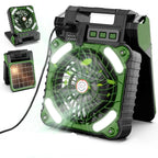 Portable Solar Powered Camping Fan With LED Lantern 10000mAh Battery C