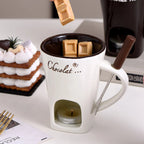 Candle Cup Cheese Chocolate Melting Ceramic Mug with Fork Chocolate Fondue Mug Creative Coffee Mug for Chocolate Cheese Candy