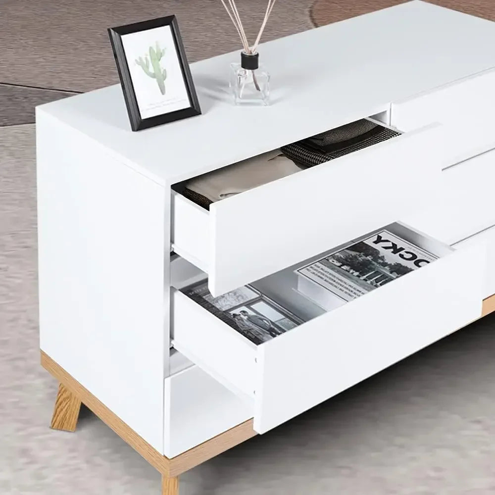 White Dresser for Bedroom 6 Drawer Double Dresser Chest of Drawers Large Storage Cabinet Wooden Dresser for Bedroom (White)