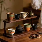Versatile 2 Level Wooden Storage Rack For Kitchen And Tea Room, Decorative Desktop Multilayer Storage Rack Countertop Organizer