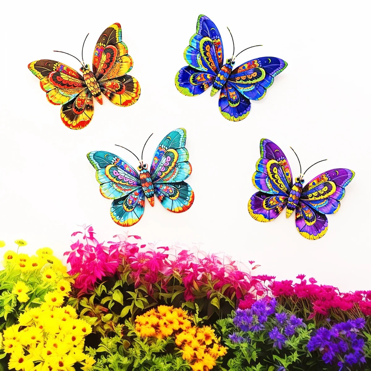 Metal Art Butterfly Wall Decor Colorful Iron Art Butterfly Sculptures Butterfly Hanging Ornaments for Outdoor Home Garden Yard