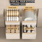 Pull-Out Kitchen Storage Rack - Carbon Steel Dish Rack with Sliding Drawers for Dishes, Cutlery, and Condiment Storage Organizer