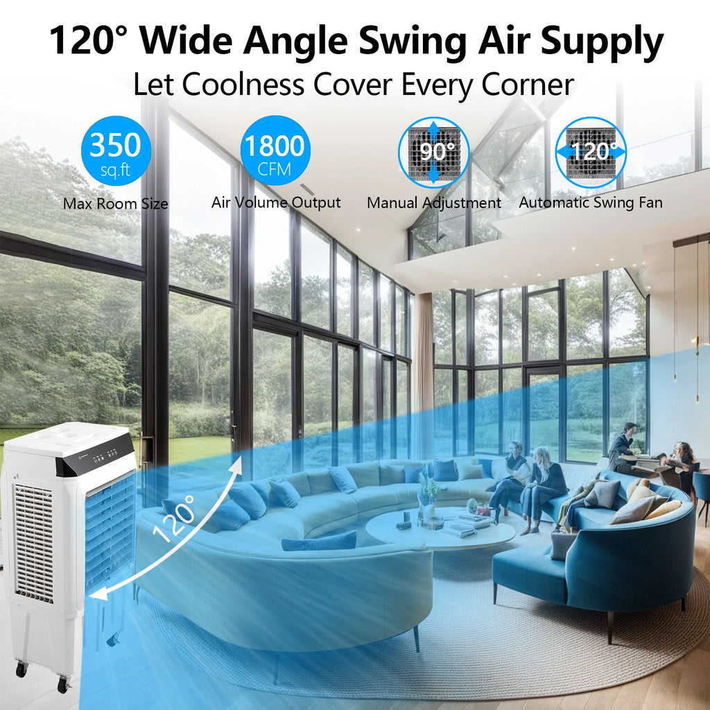 Evaporative Air Cooler, 1800CFM Swamp Cooler with Remote Control and 1