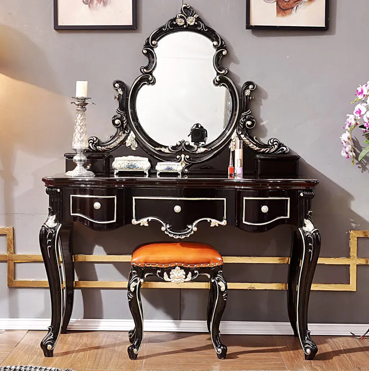 Hair Cloth Black Color Solid Wood Dresser Bedroom Furniture, Rustic Luxury Dressing Table,modern Mid Century Vanity Dresser Set