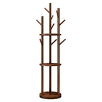 Rotating Wooden Coat Rack Durable Floor Standing Clothes Hanger Bedroom Clothes Rack Stand Space-Saving Storage Rack