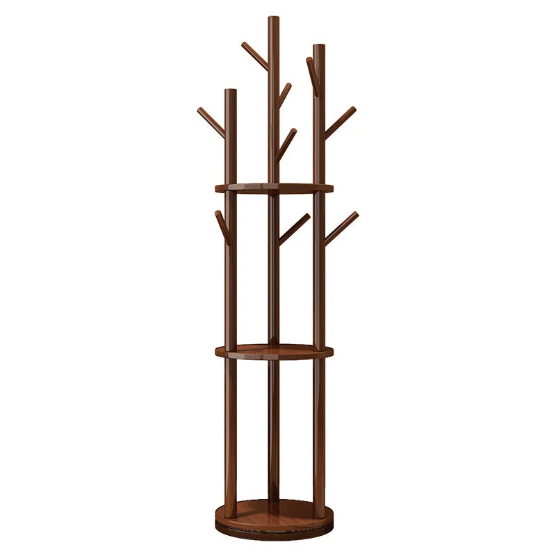 Rotating Wooden Coat Rack Durable Floor Standing Clothes Hanger Bedroom Clothes Rack Stand Space-Saving Storage Rack