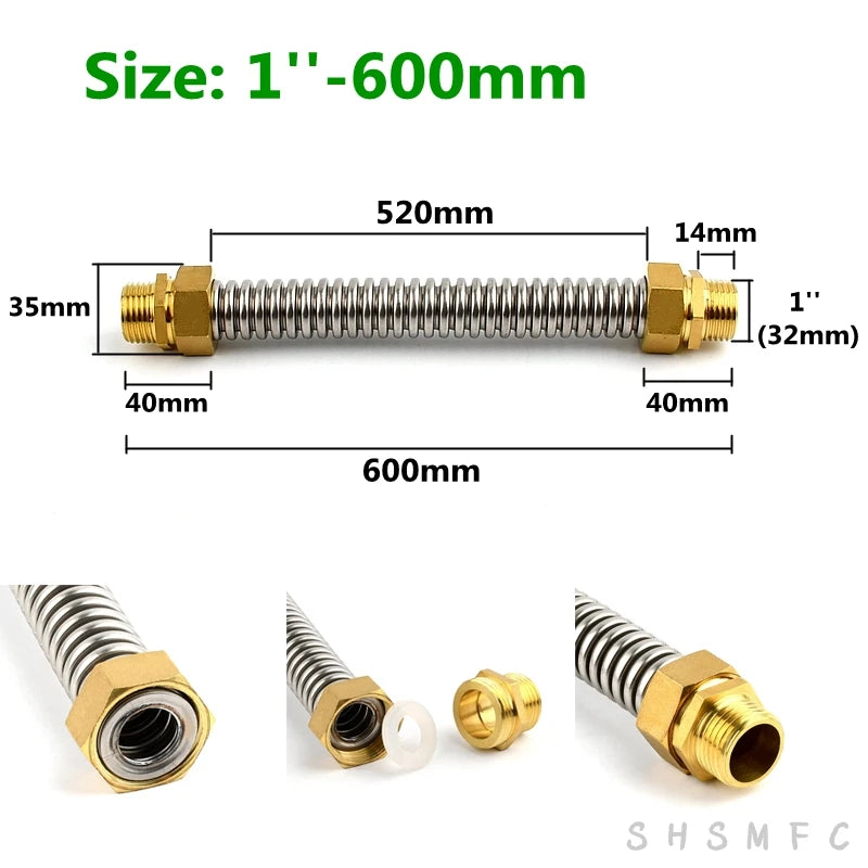 1~5 PCS 1/2" 3/4" 1" Copper Male Thread 304 Stainless Steel Bellows Hot Cold Water Pipe Joint Metal Hose Fittings High Pressure