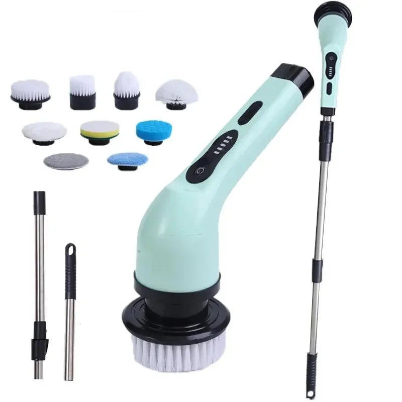 Wireless Home Kitchen and Bathroom Multifunctional Long Short Dual Use Handheld Brush with Multiple Brush Heads Cleaning Tool