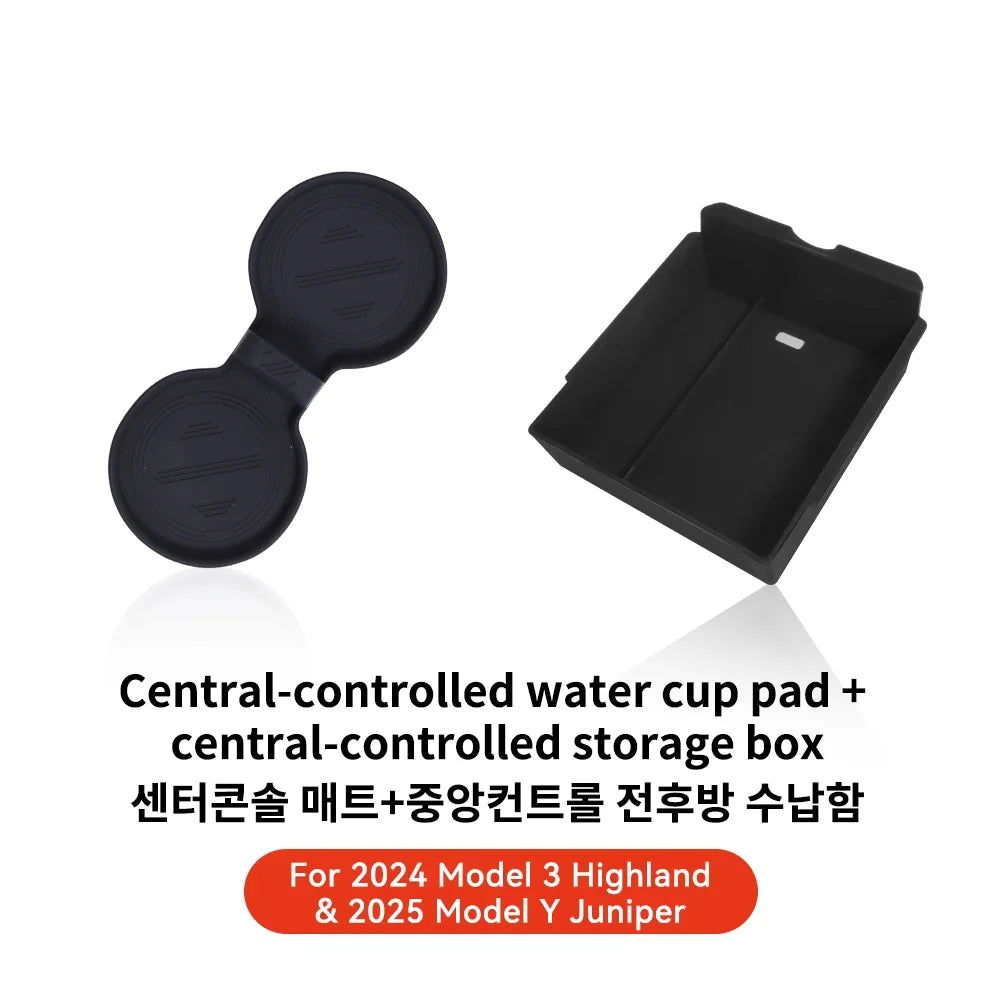 YZ For Tesla Model 3 Highland 2024 Model Y Juniper 2025 Storage Box Center Armrest Hidden Box Cup Holder Organizer Accessories