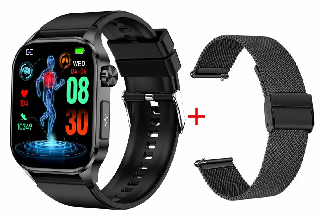 ET580 Smart Watch Men 2.04inch AMOLED Large Screen Bluetooth Call ECG Blood Pressure Oxygen Health Monitor SOS Smartwatch