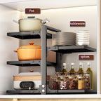 Kitchen Under Sink Pot Holder Multilayer Frying Pan Rice Cooker Seasoning Storage Rack Adjustable Stainless Steel Organizer