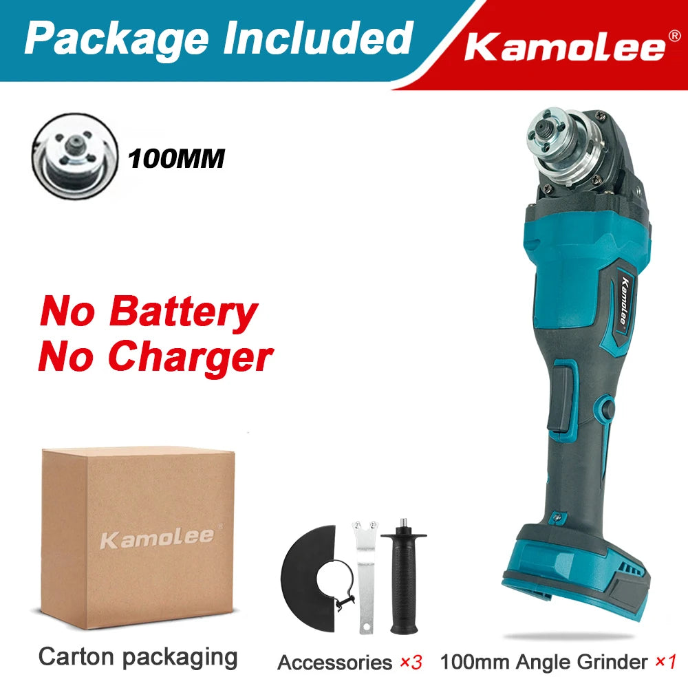 Kamolee M10 100MM 18500RPM Brushless Cordless Angle Grinder 3 Speed Cutting Power Tools Apply to 18V 21V Battery