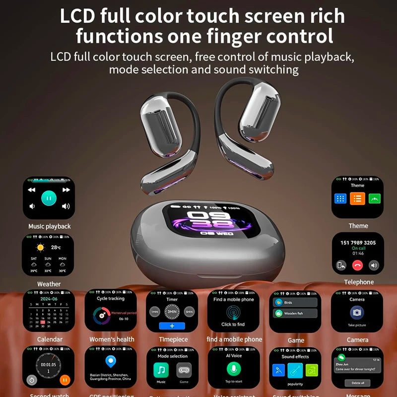UYUXIO OWS Real Time Translation Earbuds with 144 Languages AI Translating Earphone with LCD Touch Screen Ear Buds Headphone