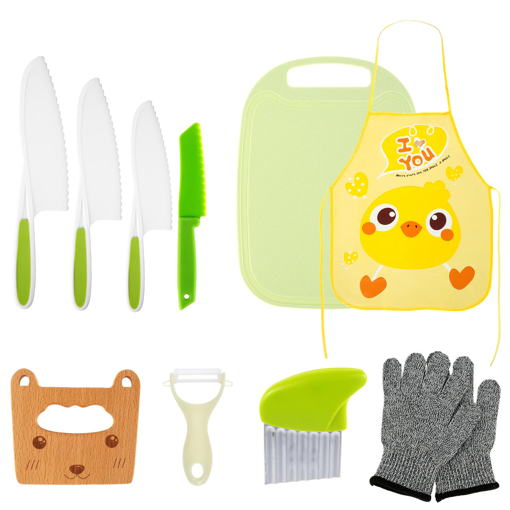 New Kids Cooking Cutter Set Kids Knife Toddler Wooden Cutter Plastic Fruit Knives Crinkle DIY Peeler Tools Kitchen Accessories