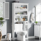 Vabches Over the Toilet Storage Cabinet Bathroom Organizer with Glass Door&Shelves Wooden Toilet Rack Bathroom Storage Cabinet