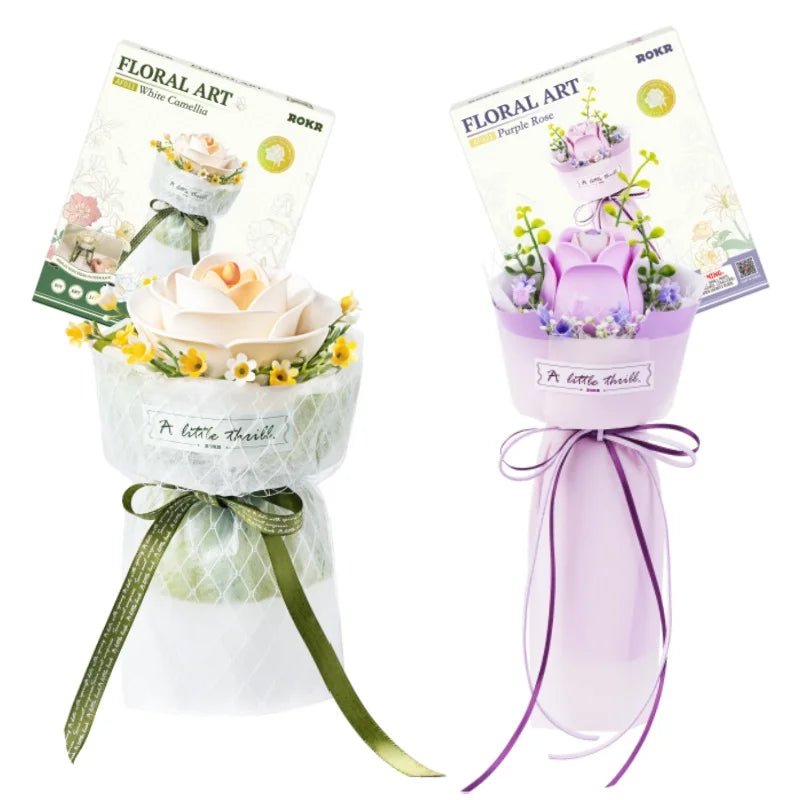 Robotime Flower 3D Puzzle Model Kits Decoration Home Decor Accessories Living Room Gifts for Women Camellia Purple Rose