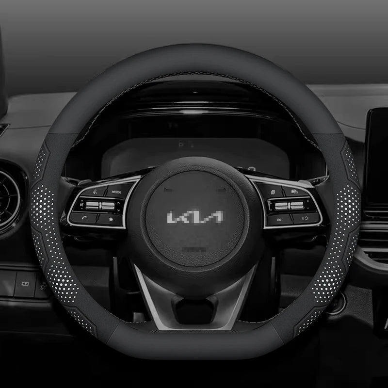 For Kia K5 Sportage Picanto Xceed Rio Cerato Soul Carens Seltos Carbon fiber Suede Car Steering Wheel Cover Auto Accessories