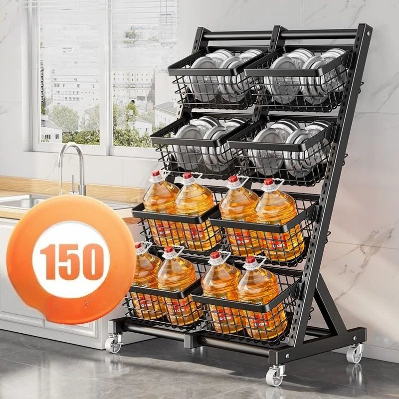 Kitchen Storage Rack Floor Multi-layer Multi-functional Storage Vegetable Basket Living Room Snack Storage Rack with Wheels