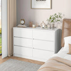 6 Drawer Dresser for Bedroom Modern, Chest of Drawers Wide Wooden Storage Organizer, Deep Double Wood Closet Cabinet, White TV S