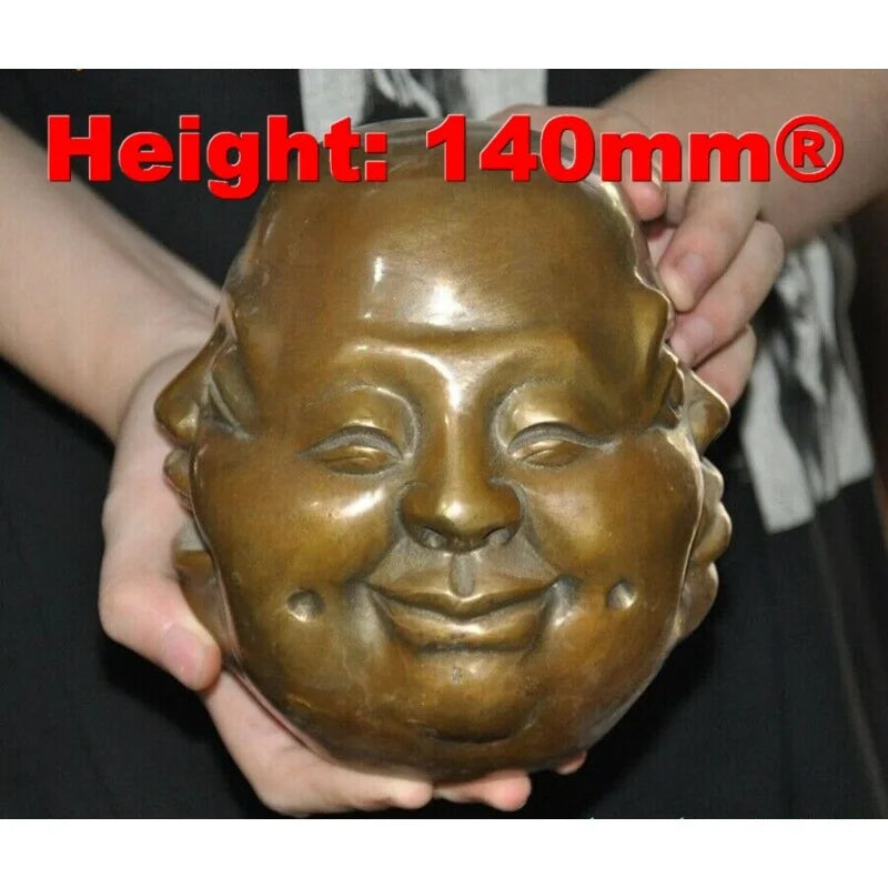 5.6" Chinese Buddhism brass copper 4 Face Expression Maitreya Buddha Head Statue