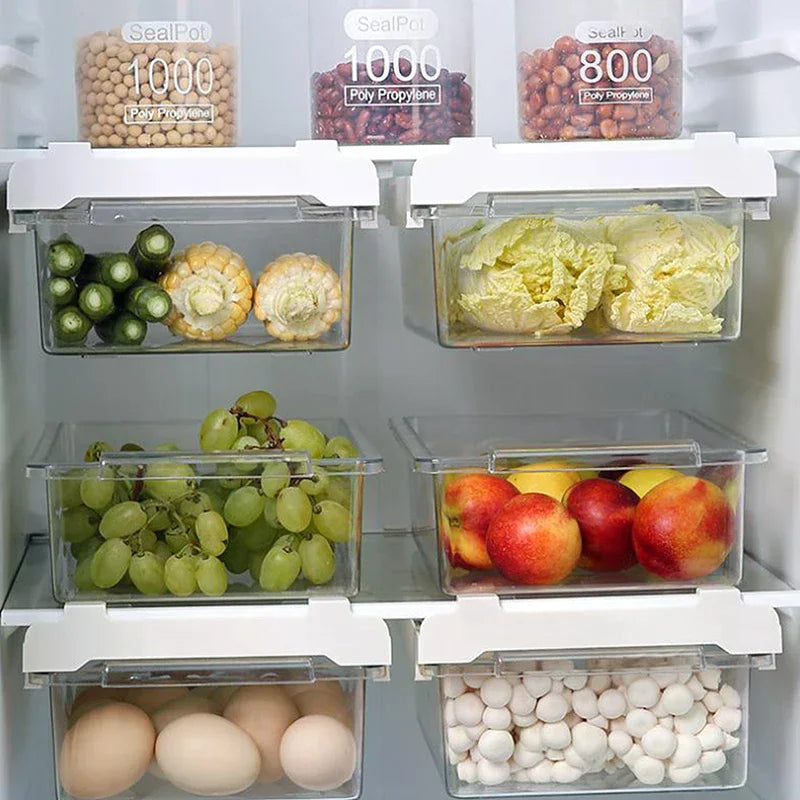 Kitchen Storage Box Fruit Vegetable Preservation Organizer Transparent Egg Container Under-shelf Refrigerator Drawer