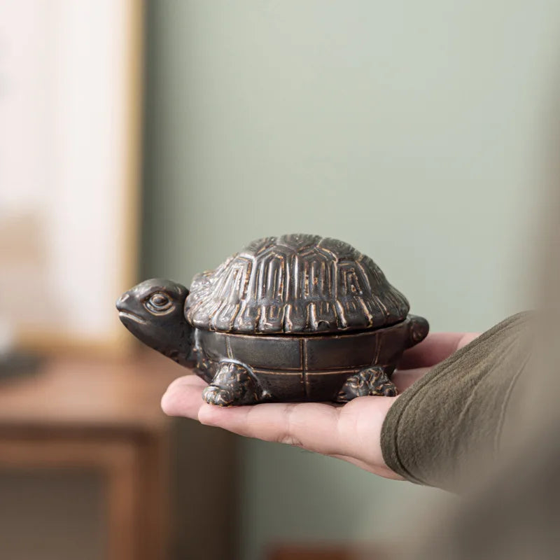 Retro turtle Ashtray Living Room with Lid Anti Fly Ash Ceramic Cigar Ashtray Decoration Chinese Home Decoration Art Friend Gift