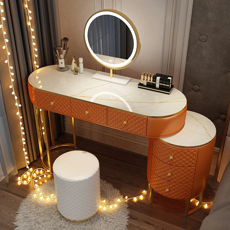 Nordic vanity chair white bedroom LED light Dresser storage cabinet makeup Dressing table light mirror stool bedroom furniture