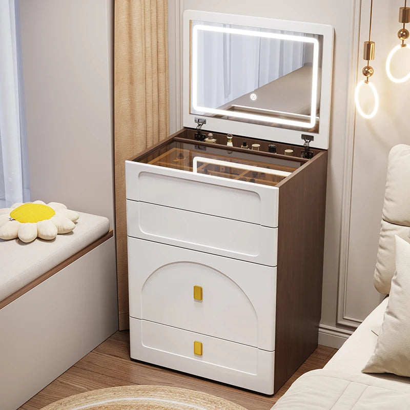 Cream wind flip dresser bedroom simple modern small apartment 60cm Internet celebrity 50 bedside table integrated makeup table