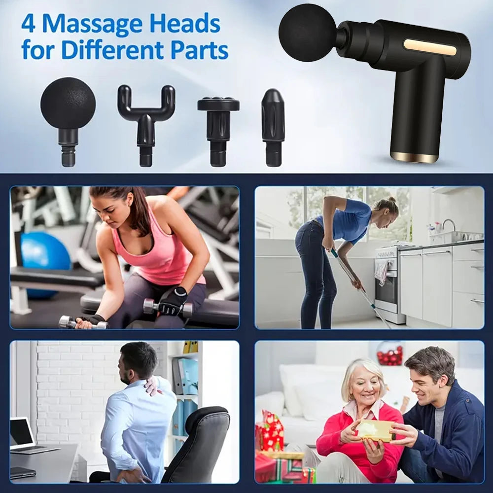 Mini Fascia Massage Gun - Electric Body Massager with 4 Heads for Relaxation & Fitness | AlluCanFind