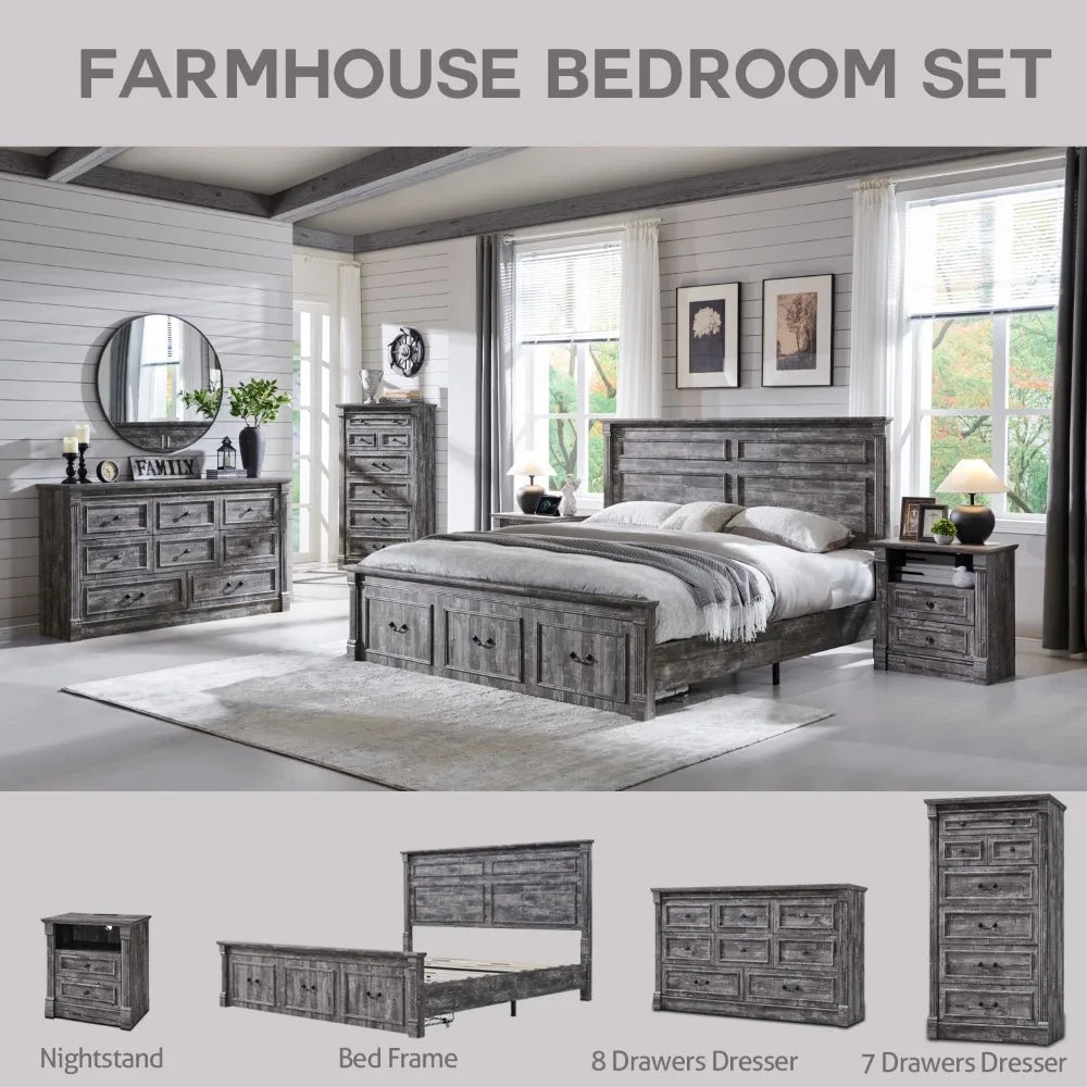 Farmhouse 7 Drawers Dresser for Bedroom, 57" Tall Large Dressers & Chests of Drawers w/Roman Column, Storage Dressers Organizer