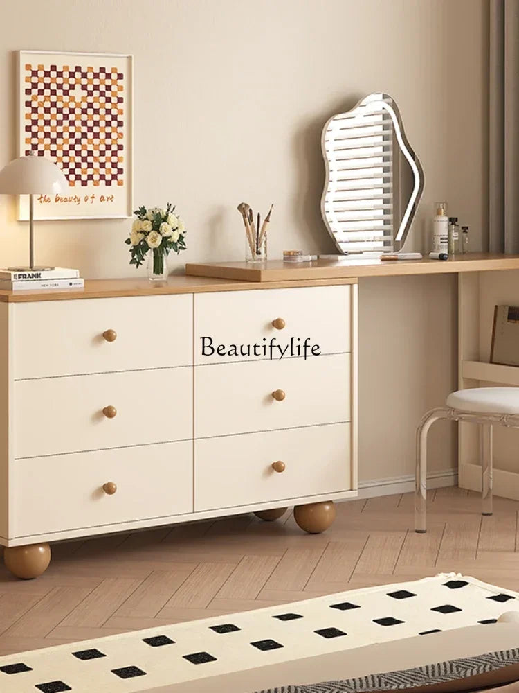 FG11Cream log wind dresser chest cabinet integrated solid wood modern simple dressing table